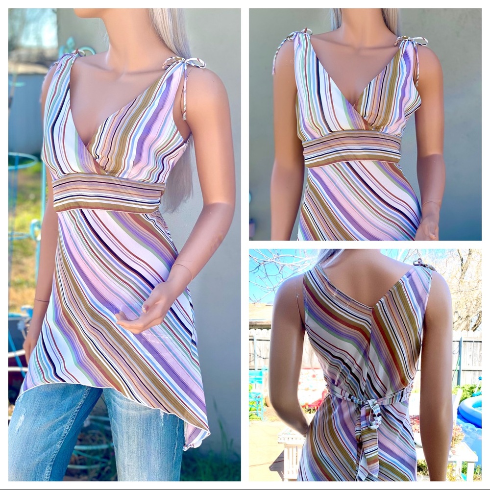 VTG❤️RARE Charlotte Russe Asymmetrical Chemise Empire Waist Tie Back Blouse - Picture 8 of 16